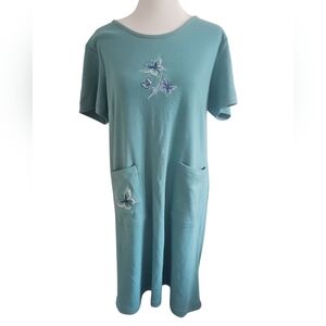 Vintage Bonnie Evans Petite Butterfly Embroidered Pocket Pullover Shift Dress L